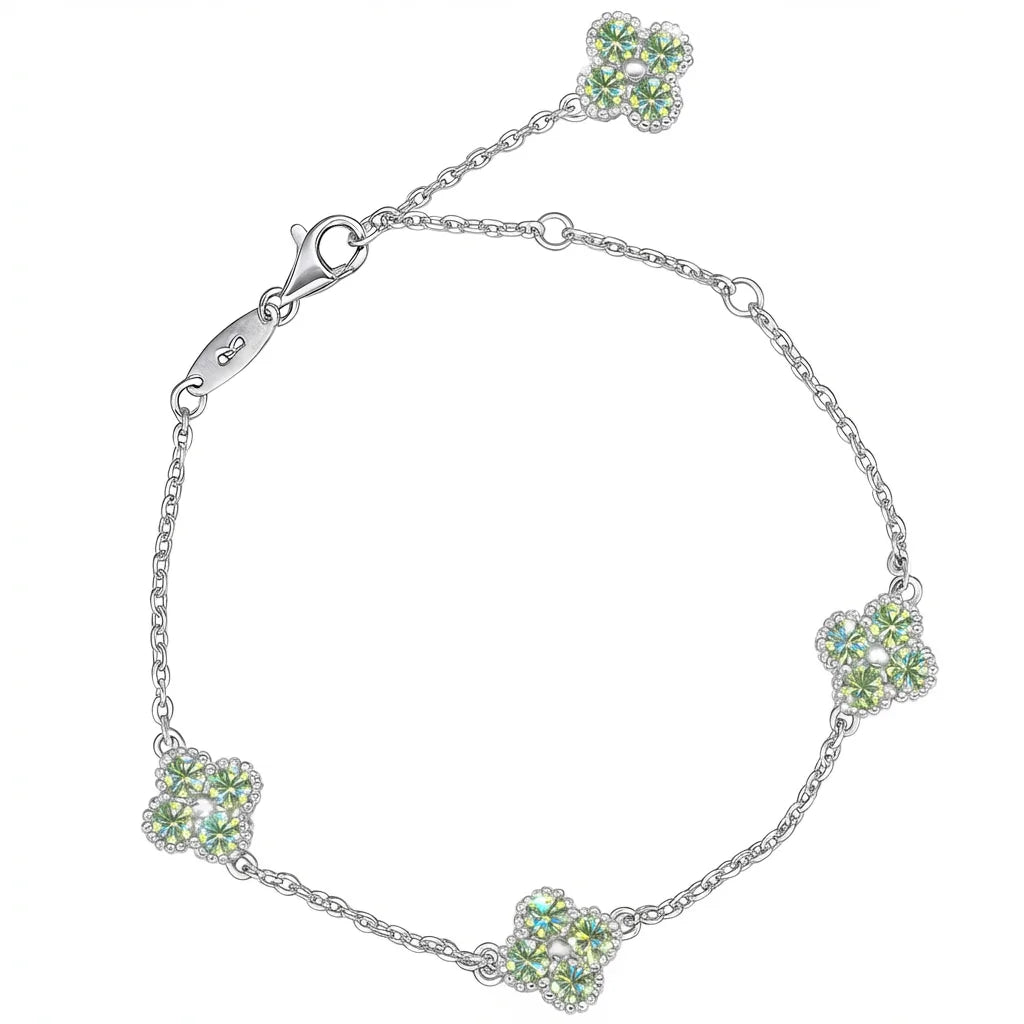 Impimo Fancy Green Moissanite Four-Leaf Clover Jewelry Set