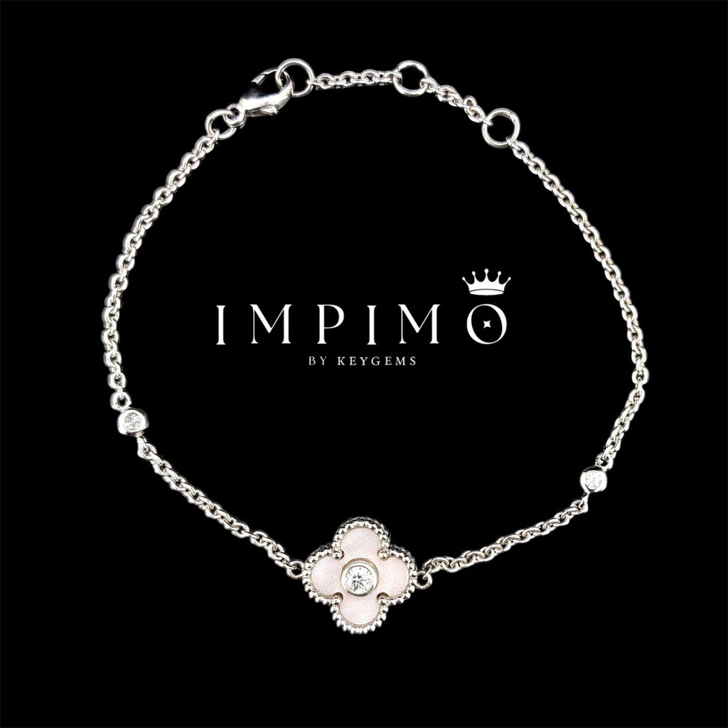 Impimo pink mother of pearl and moissanite four-leaf clover bracelet