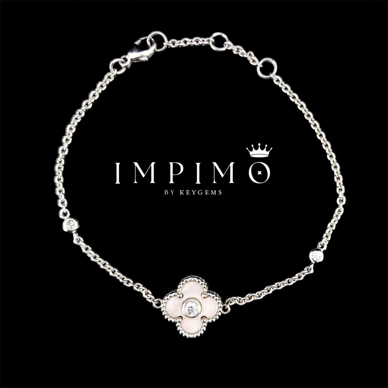 Impimo pink mother of pearl and moissanite four-leaf clover bracelet