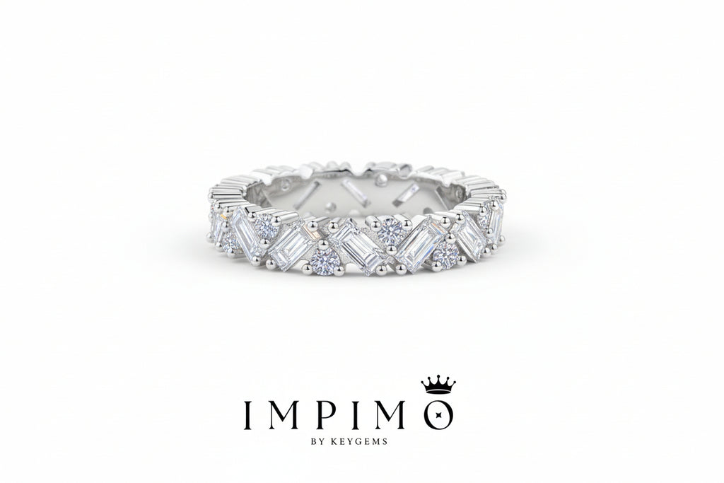 Impimo 2.5 CT Moissanite Emerald & Round Cut Ring