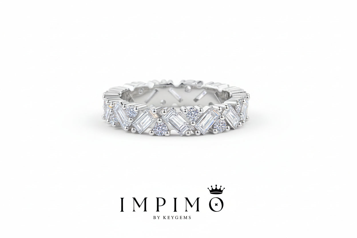 Impimo 2.5 CT Moissanite Emerald & Round Cut Ring