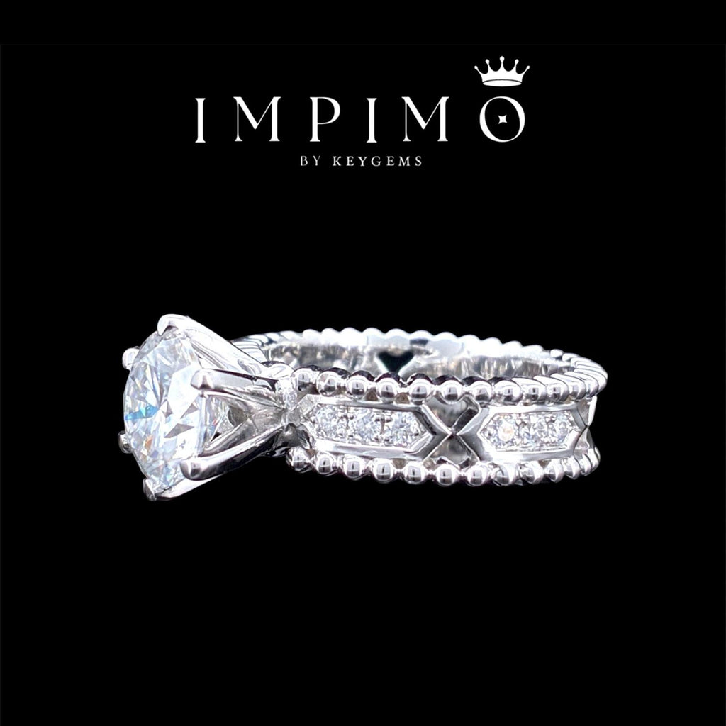 Impimo 1/2 CT moissanite round solitaire ring with perlée band – alternate view