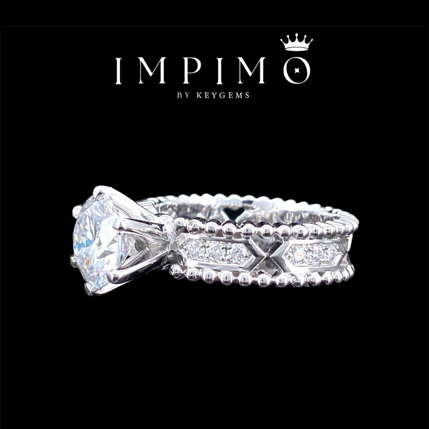 Impimo 1/2 CT moissanite round solitaire ring with perlée band – alternate view