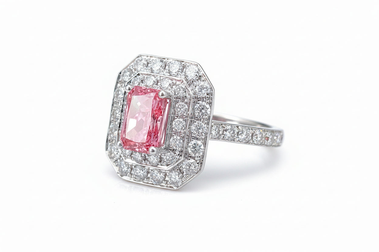 Impimo Fancy Vivid Pink Lab-Grown Diamond Radiant & Heart Cut Ring