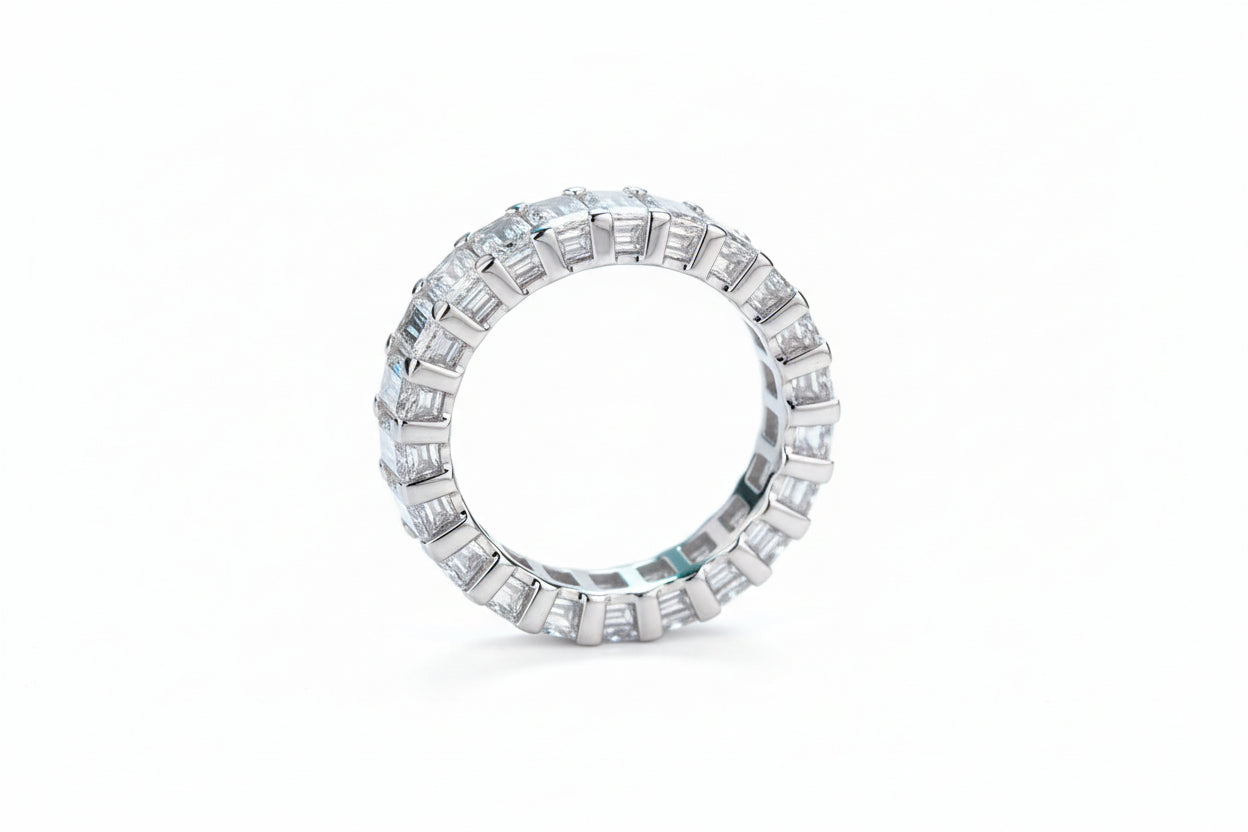 Impimo 10.5 CT Moissanite Emerald Cut Eternity Ring