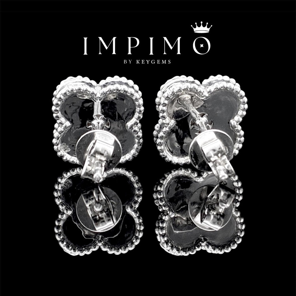 Impimo pink mother of pearl and moissanite four-leaf clover stud earrings – alternate view