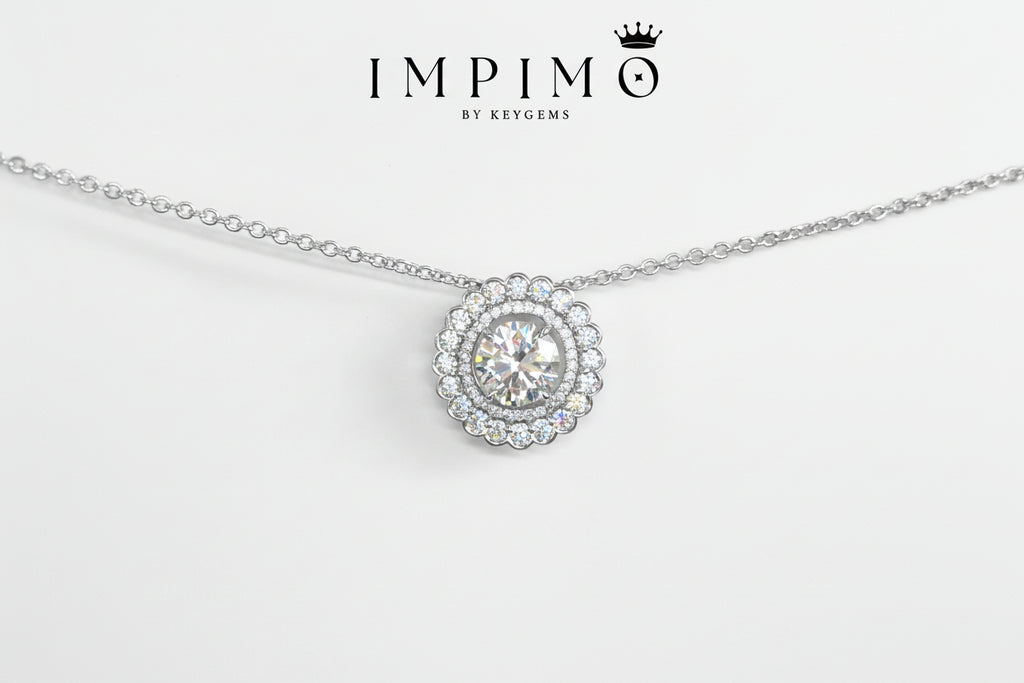 Impimo 2 CT+0.9 CT Moissanite Round Cut Pendant