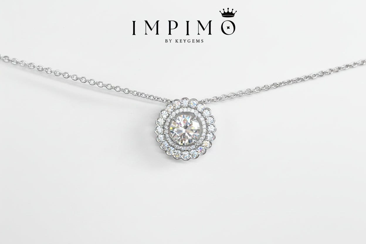 Impimo 2 CT+0.9 CT Moissanite Round Cut Pendant