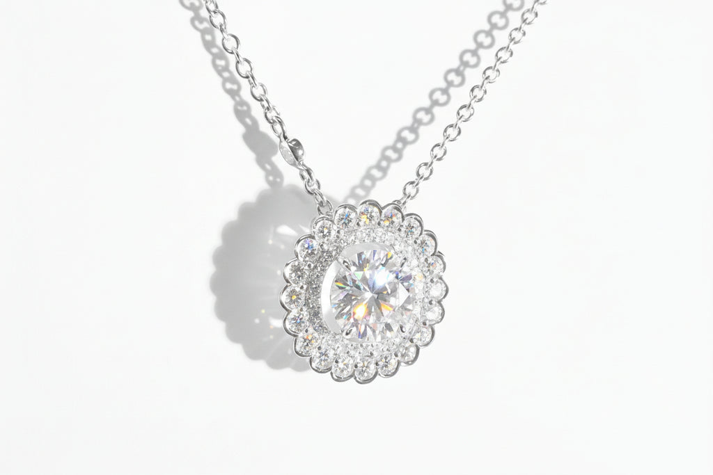 Impimo 2 CT+0.9 CT Moissanite Round Cut Pendant
