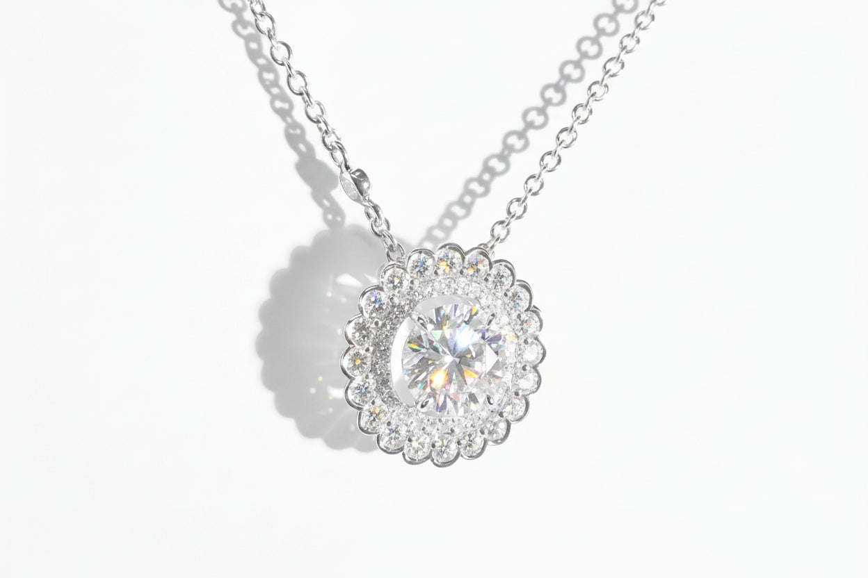 Impimo 2 CT+0.9 CT Moissanite Round Cut Pendant