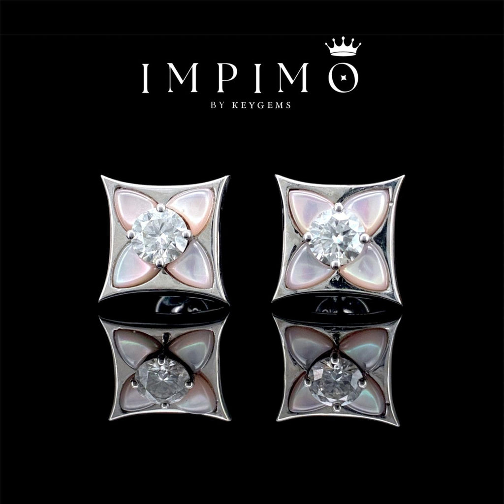 Impimo pink mother of pearl and moissanite four-point star stud earrings – alternate view