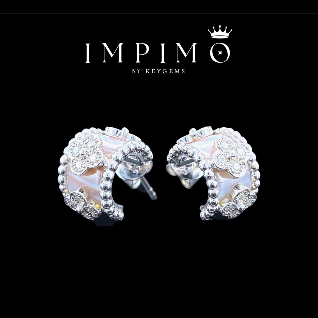 Impimo natural mother of pearl and moissanite vintage bead earrings