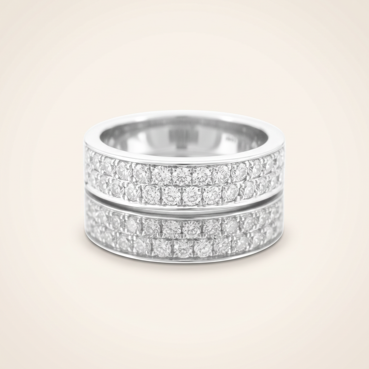 0.9 CT lab-grown diamond round cut ring with bubble bezel band in 925 sterling silver with 18K white gold plating, on a light ivory background