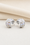 Impimo Natural Mother of Pearl & Moissanite Vintage Bead Earrings - 925 Sterling Silver with 18K White Gold Plating | display view on ivory linen