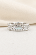 Impimo Moissanite & Mother-of-Pearl Vintage Beaded Ring - 925 Sterling Silver 18K White Gold | display view on ivory linen