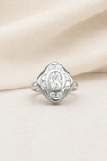 Impimo 1.33 CT Moissanite Vintage Ring - 925 Sterling Silver 18K White Gold | display view on ivory linen