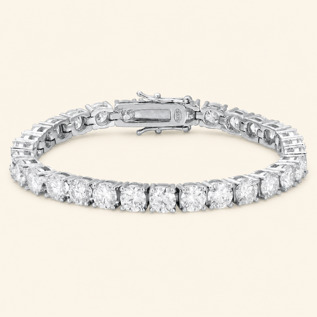 Impimo Moissanite 14 CTW Round Cut Tennis Bracelet - 925 Sterling Silver (0.50 CT Per Stone) | packshot on ivory