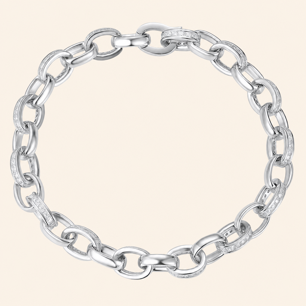 Impimo 2 CT (Total) Moissanite Round Cut Bracelet - 925 Sterling Silver with 18K White Gold Plating | packshot on ivory