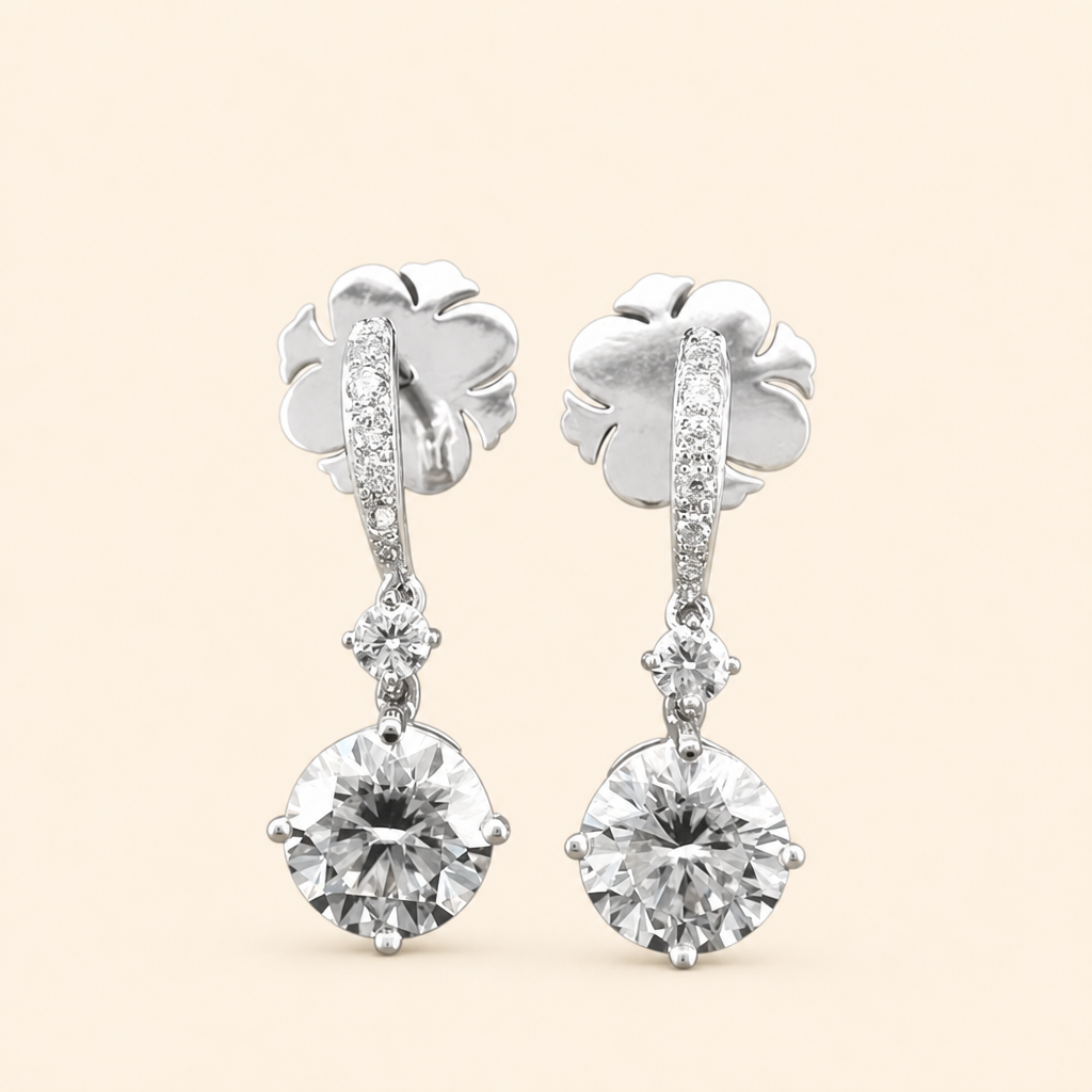 Impimo 4.3 CT Moissanite Drop Earrings - 925 Sterling Silver 18K White Gold | packshot on ivory