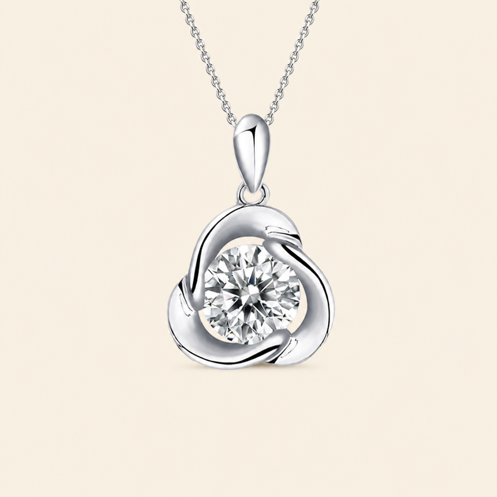 Impimo 1 CT Moissanite Round Cut Pendant - 925 Sterling Silver with 18K White Gold Plating | packshot on ivory