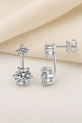 Impimo 2.6 CT (Pair) Moissanite Round Cut Earrings - Two-Stone Drop - 925 Sterling Silver with 18K White Gold Plating | display view on ivory linen