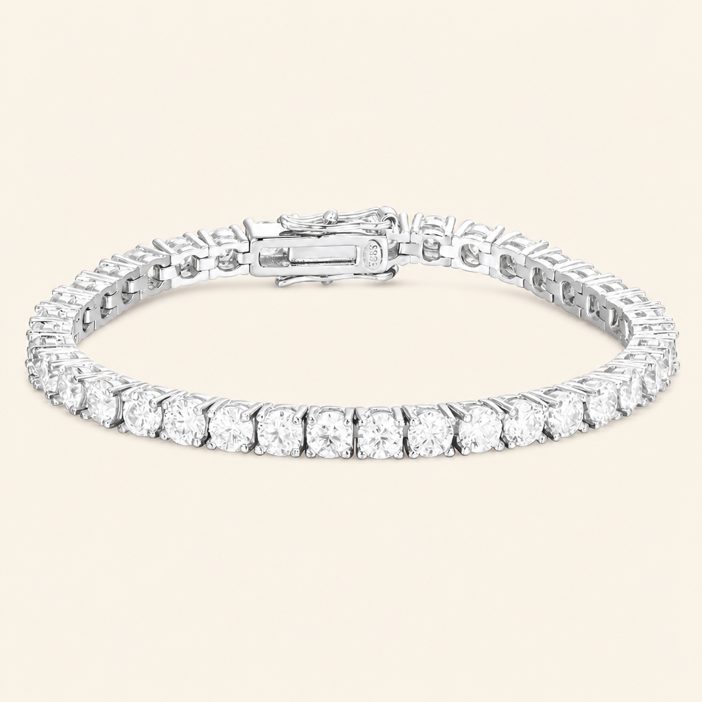 Impimo Moissanite Over 11 CT Round Cut Tennis Bracelet - 925 Sterling Silver (0.30 CT Per Stone) | packshot on ivory