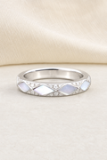 Impimo Moissanite & Mother-of-Pearl Geometric Ring - 925 Sterling Silver 18K White Gold | display view on ivory linen