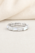 Impimo 0.35 CT Moissanite & Mother-of-Pearl Geometric Ring - 925 Sterling Silver 18K White Gold | display view on ivory linen
