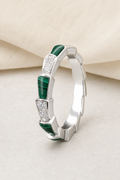 Impimo 0.35 CT Moissanite & Malachite Geometric Ring - 925 Sterling Silver 18K White Gold | display view on ivory linen