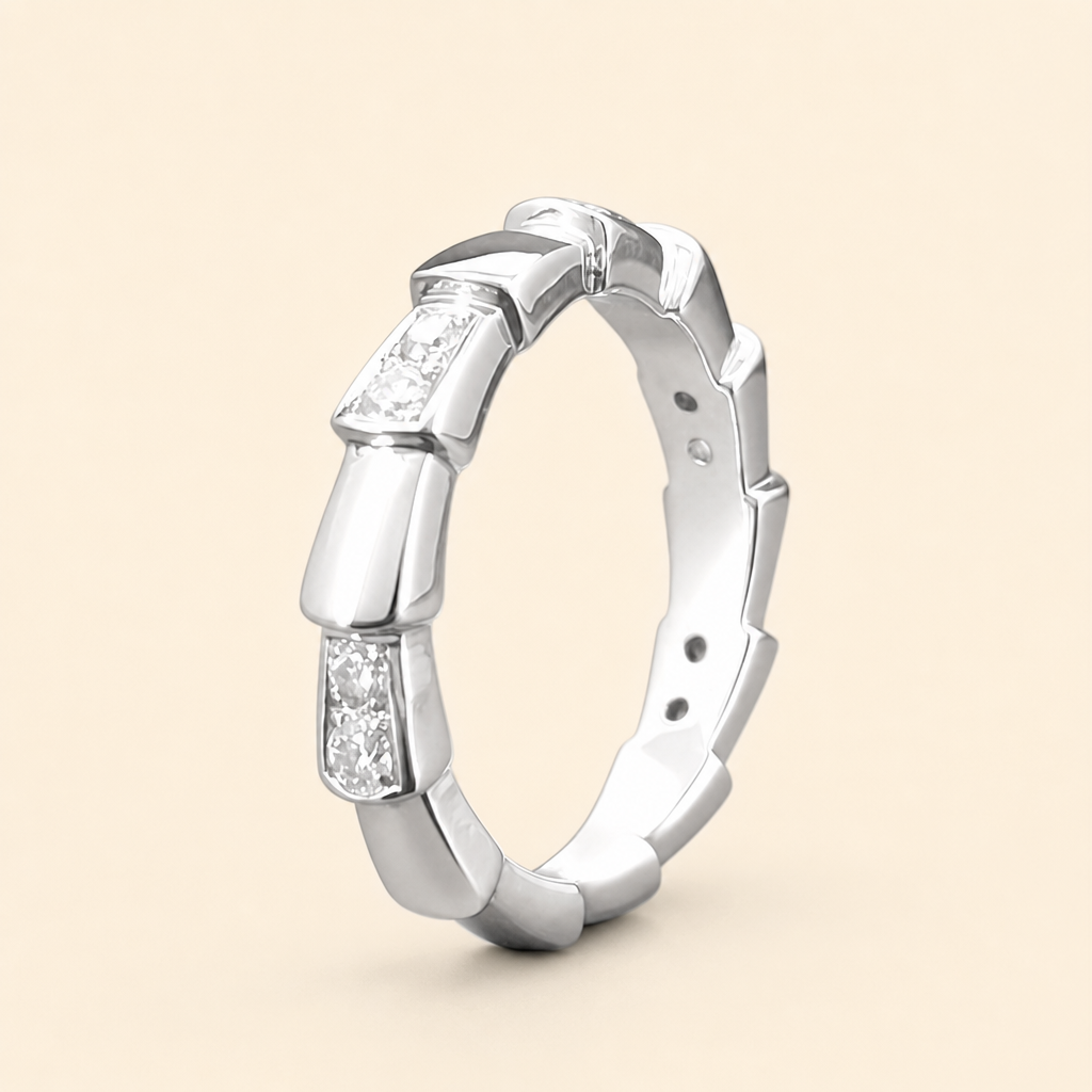 Impimo 0.35 CT Moissanite Geometric Eternity Ring - 925 Sterling Silver 18K White Gold | packshot on ivory