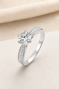 Impimo 0.5/1/2/3/5 CT Moissanite Round Cut Ring - 925 Sterling Silver with 18K White Gold Plating | display view on ivory linen