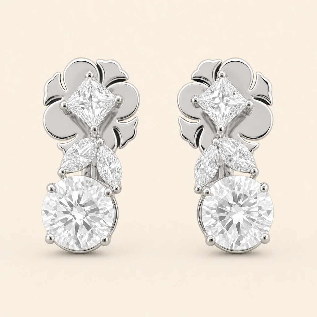 Impimo 5.3 CT Moissanite Drop Earrings - 925 Sterling Silver 18K White Gold | packshot on ivory