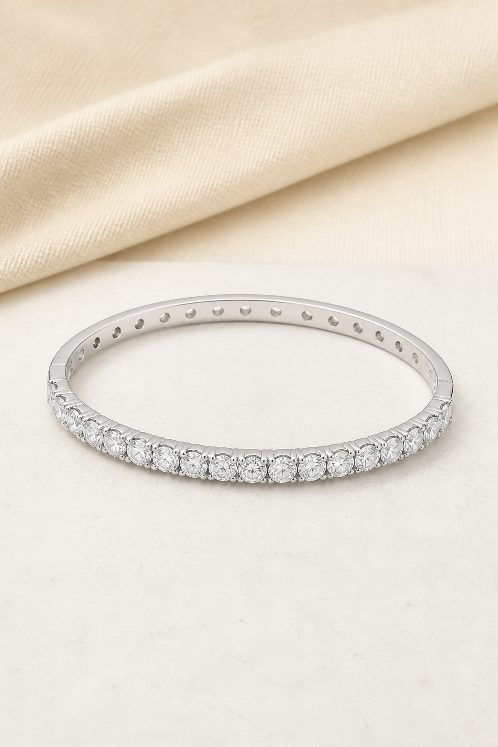 Impimo Moissanite 12 CTW Round Cut Bracelet - 925 Sterling Silver (0.30 CT Per Stone) | display view on ivory linen
