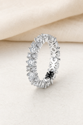 Impimo 1.6 CT Moissanite Round Cut Ring - 925 Sterling Silver with 18K White Gold Plating | display view on ivory linen
