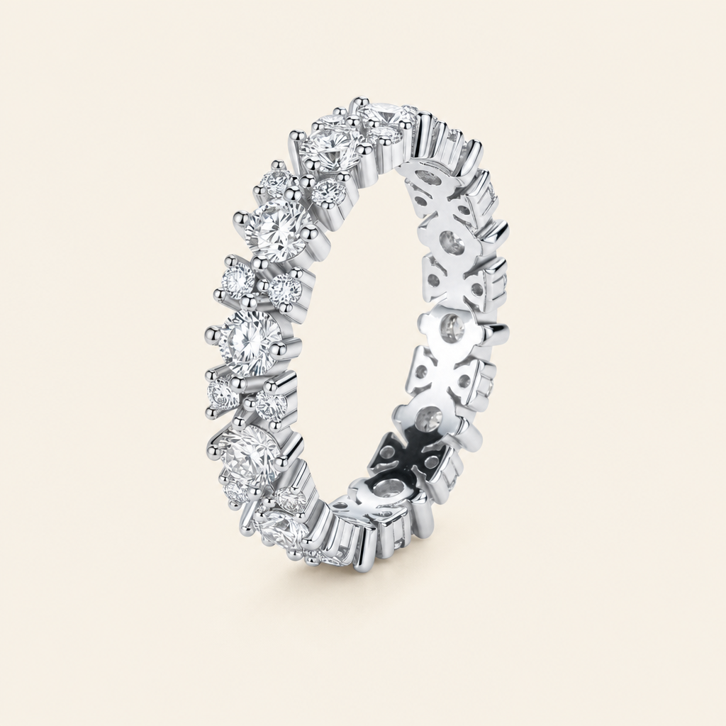 Impimo 1.6 CT Moissanite Round Cut Ring - 925 Sterling Silver with 18K White Gold Plating | packshot on ivory