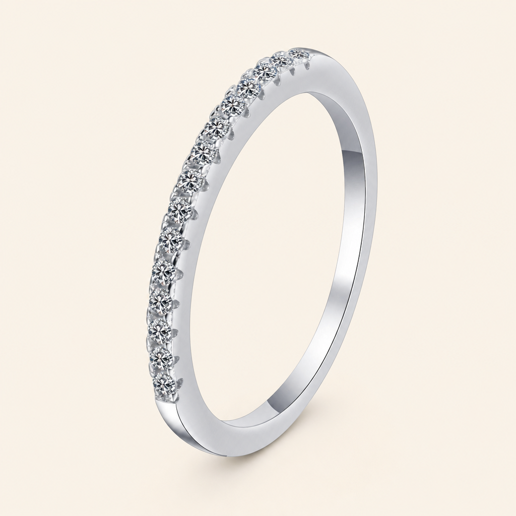 Impimo 0.25 CT Moissanite Round Cut Ring - 925 Sterling Silver with 18K White Gold Plating | packshot on ivory