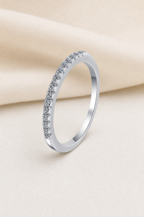Impimo 0.25 CT Moissanite Round Cut Ring - 925 Sterling Silver with 18K White Gold Plating | display view on ivory linen