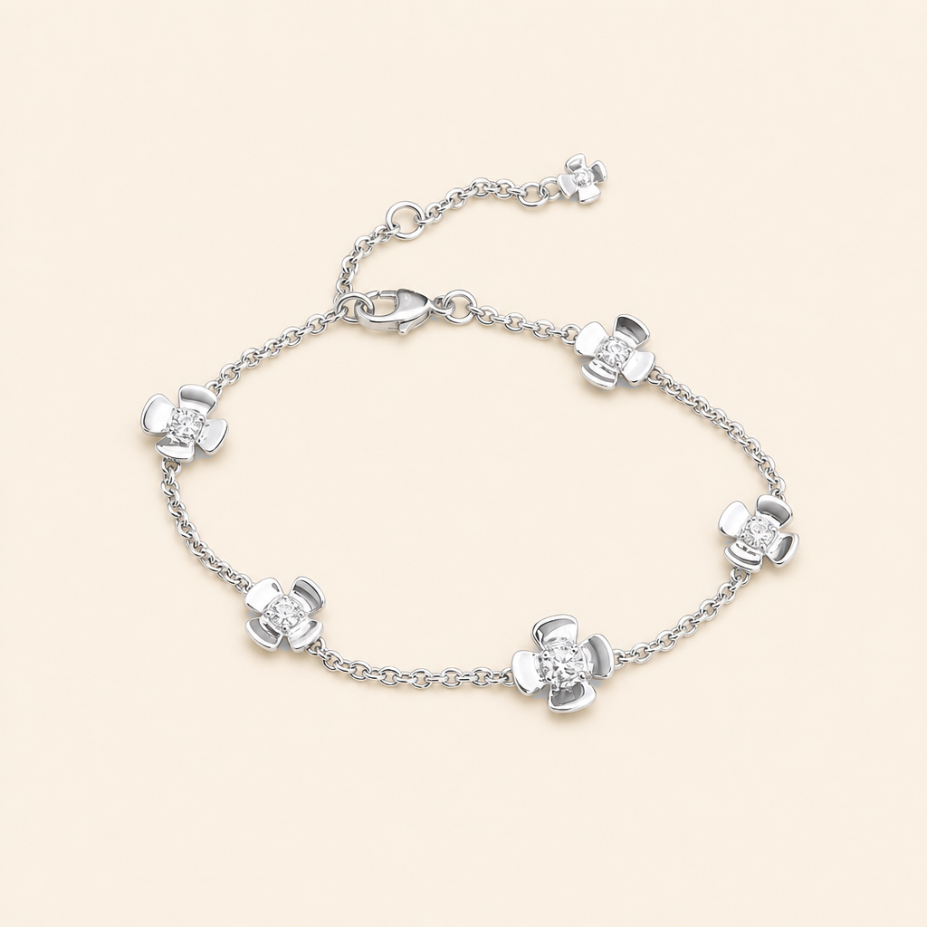 Impimo 0.51 CT Moissanite Floral Bracelet - 925 Silver 18K White Gold | packshot on ivory
