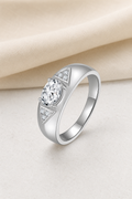 Impimo 1/2 CT Moissanite Oval Cut Ring - 925 Sterling Silver with 18K White Gold Plating | display view on ivory linen