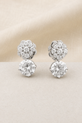 Impimo 7 CT Moissanite Floral Drop Earrings - 925 Sterling Silver 18K White Gold | display view on ivory linen