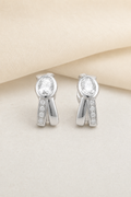 Impimo 1.15 CT Moissanite Oval Drop Earrings - 925 Silver 18K White Gold | display view on ivory linen