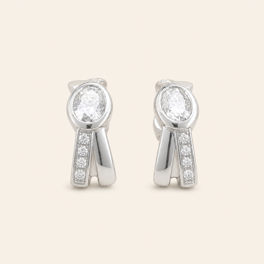 Impimo 1.15 CT Moissanite Oval Drop Earrings - 925 Silver 18K White Gold | packshot on ivory