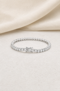 Impimo Moissanite Over 5 CT Round Cut Tennis Bracelet - 925 Sterling Silver (0.10 CT Per Stone) | display view on ivory linen