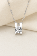 Impimo 1/2/3 CT Moissanite Round Cut Pendant - 925 Sterling Silver with 18K White Gold Plating | display view on ivory linen