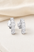 Impimo 1.1 CT (Pair) Lab-Grown Diamond Round Cut Earrings - 925 Sterling Silver with 18K White Gold Plating | display view on ivory linen