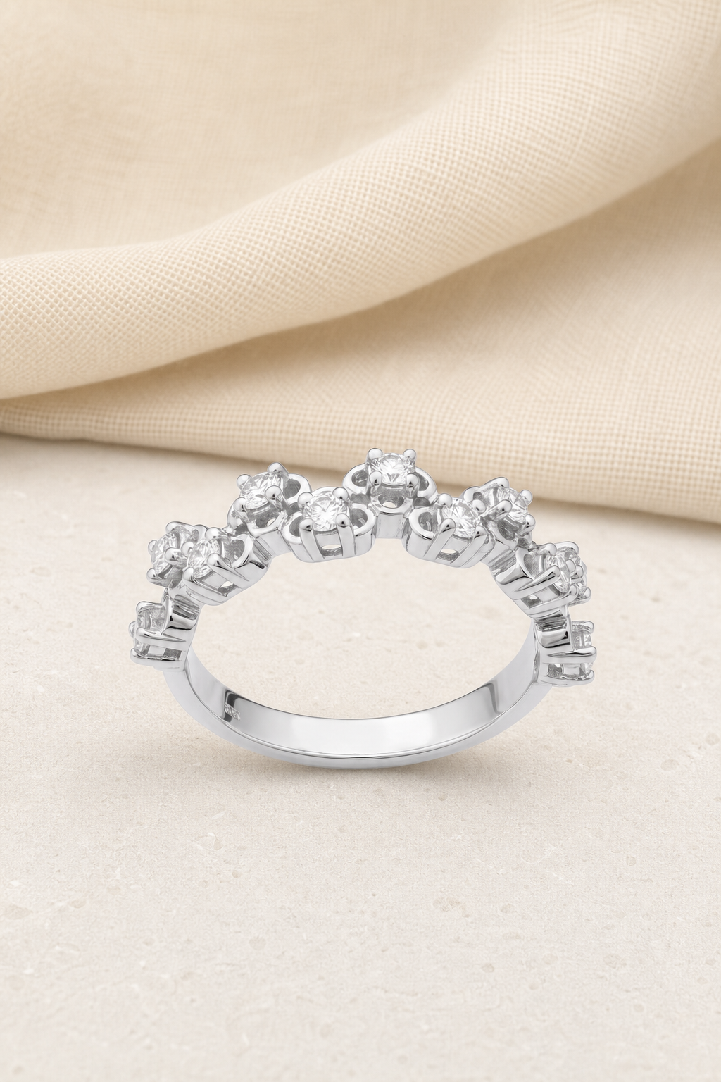 Impimo 0.5 CT Lab-Grown Diamond Round Cut Ring - 925 Sterling Silver with 18K White Gold Plating | display view on ivory linen