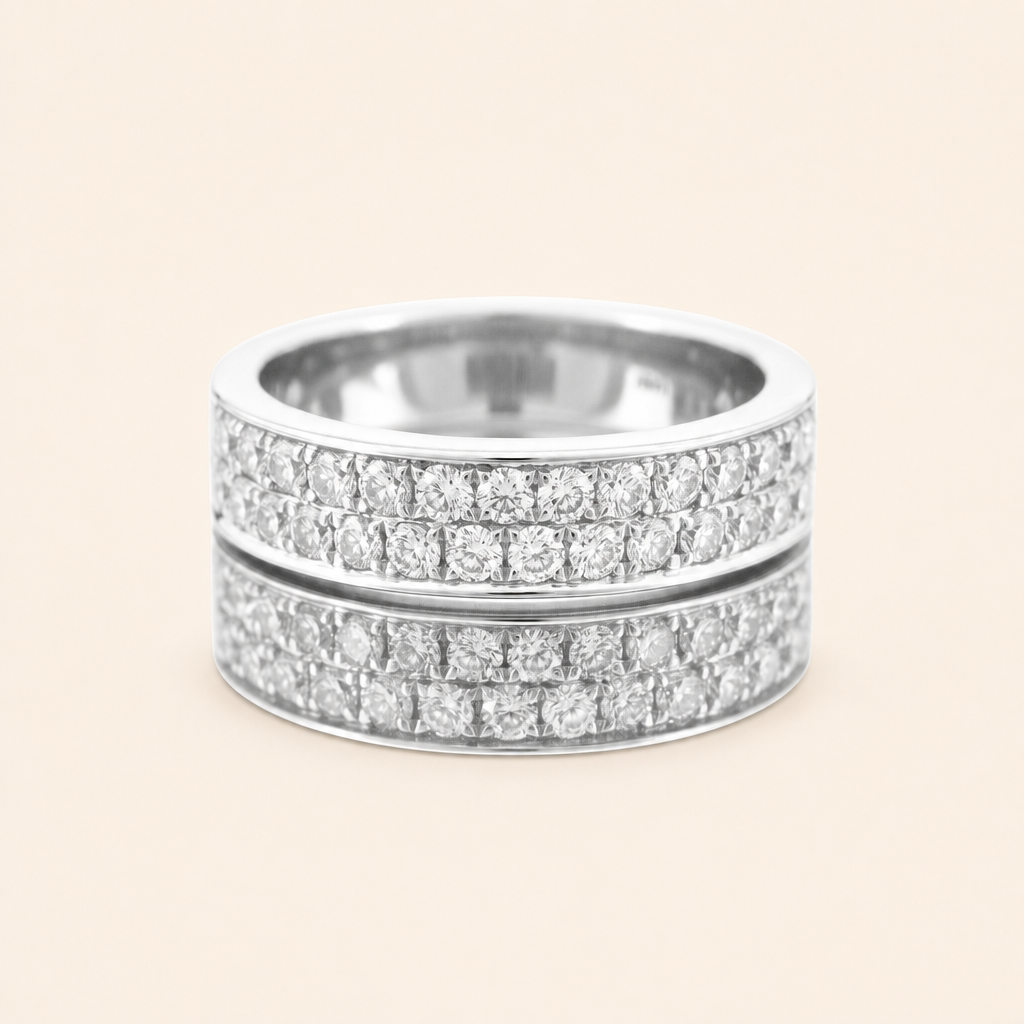 Impimo 0.9 CT Lab-Grown Diamond Round Cut Ring - Bubble Bezel Band - 925 Sterling Silver with 18K White Gold Plating | packshot on ivory