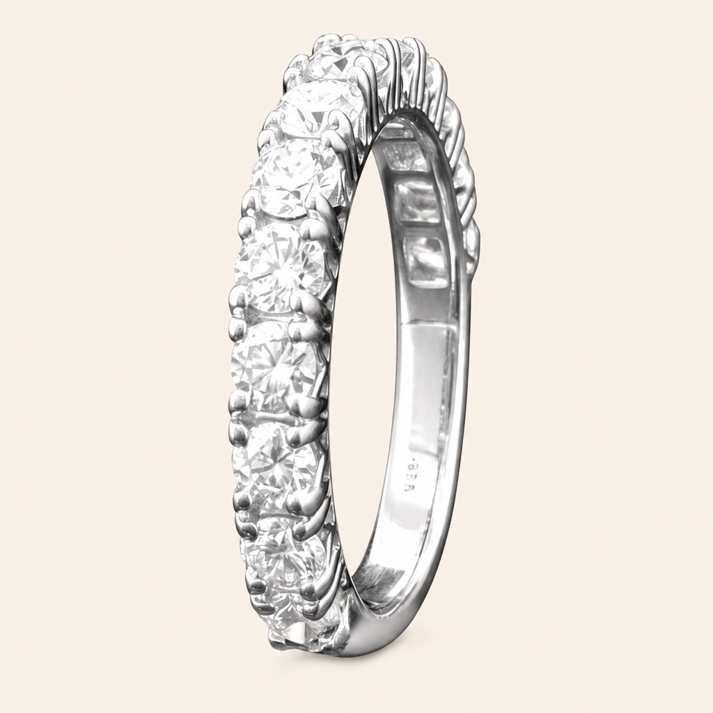 Impimo 1.3 CT Lab-Grown Diamond Round Cut Ring - 925 Sterling Silver with 18K White Gold Plating | packshot on ivory