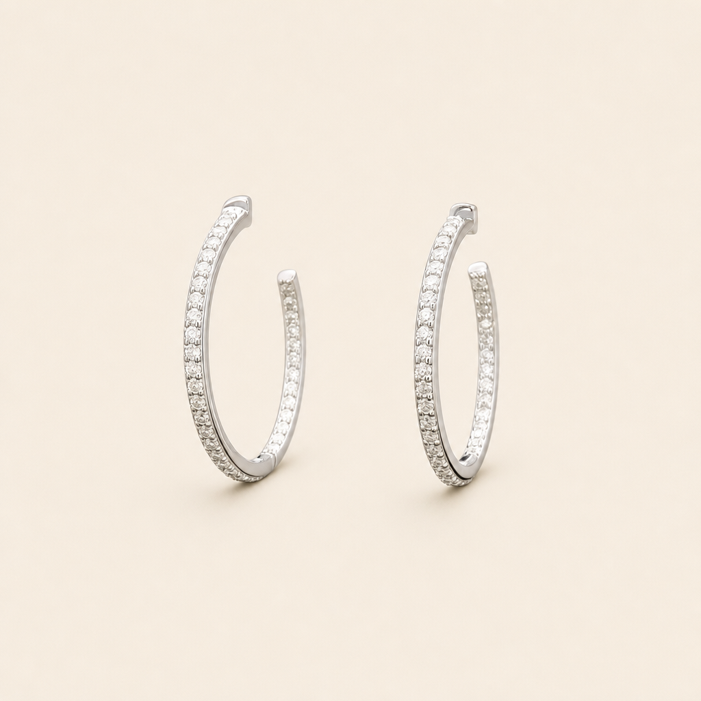 Impimo 0.6 CT Moissanite Round Cut Earrings - 925 Sterling Silver with 18K White Gold Plating | packshot on ivory