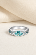 Impimo 2 CT Fancy Green Moissanite Marquise Cut Ring - 925 Sterling Silver with 18K White Gold Plating | display view on ivory linen